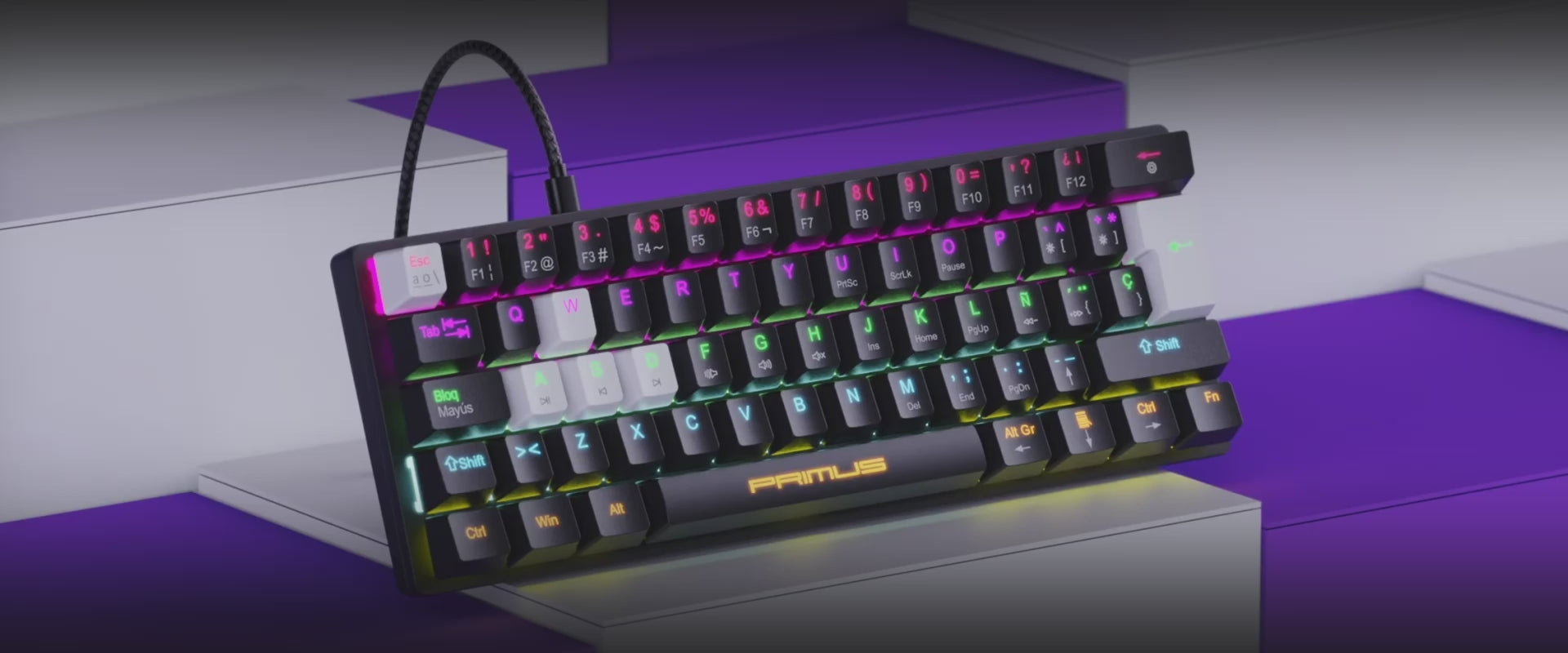 🔥 Teclado Primus PKS-060G-S (Blanco y Negro) – Mecánico 60%